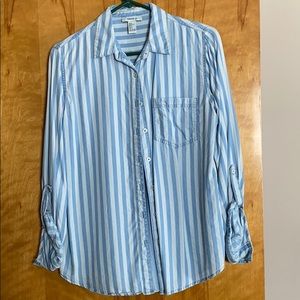 Women’s button up blue and white stripe shirt